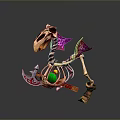 Decorative Skeleton Creature With Purple Banners Green Gem Axe And Red Cloth 3d model