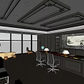 Modern Open Office Interior With Large Windows Desk Office Chairs Landscape Painting And Green Plants