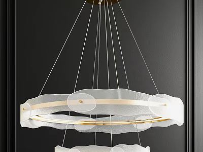Modern White Circular Chandelier With Transparent Panels Hanging In Dark Space 3d model