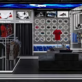 Modern Clothing Store Interior With Colorful Apparel Window Display And Red Blue White Fashion Racks
