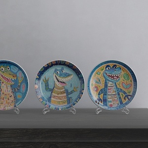 Children's Cartoon Dinosaur Dinner Plate Porcelain Decorative Plate Ornaments 3d model