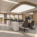 Modern Office Interior With Open Layout White Desks Black Chairs Computers And Green Plants
