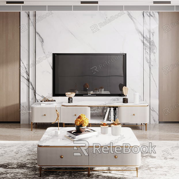 Light Luxury TV Background Wall TV Cabinet Coffee Table model