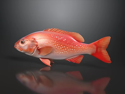Red Fish With White Spots On Gray Background And Reflection 3d model