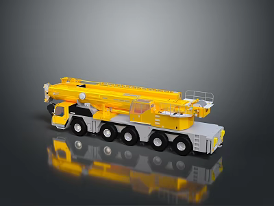 Yellow Heavy Duty Crane Truck With Extended Boom And Wheels 3d model