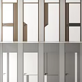 Modern Hinged Doors Featuring Wooden Frames Glass Inserts And Gray Panels 3d model