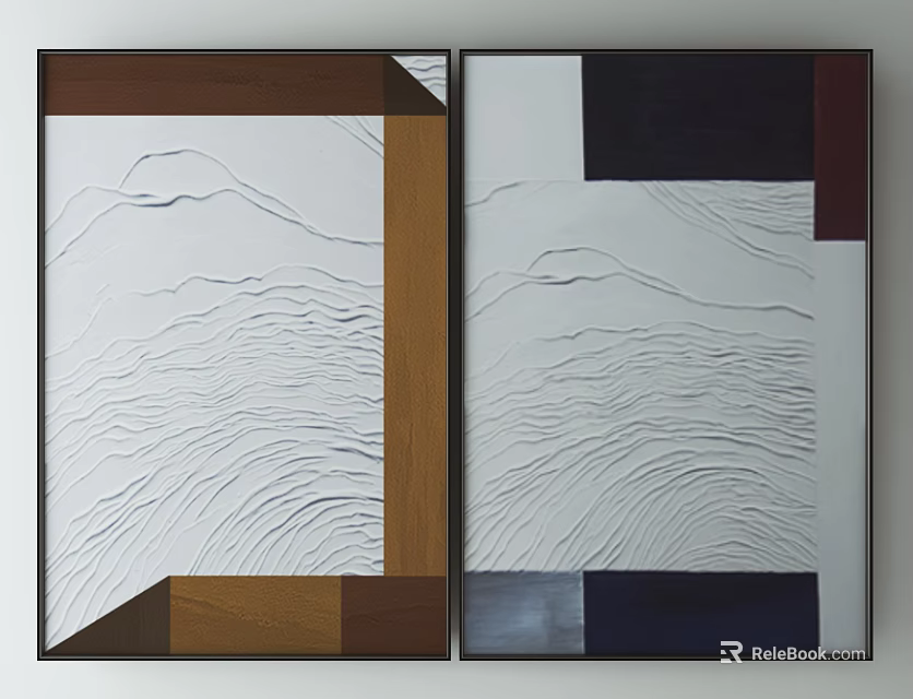 Two Panel Modern Abstract Wall Art With Geometric Shapes And Textured Surfaces 3d model