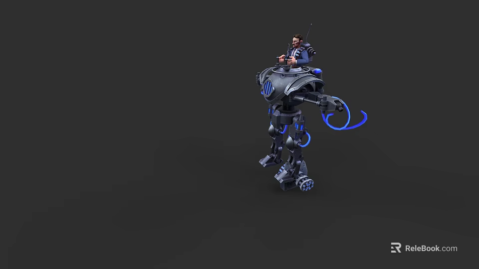 Game Movie Character With Black And Blue Robot Carrying Person Mechanical Arm And Blue Cables 3d model 