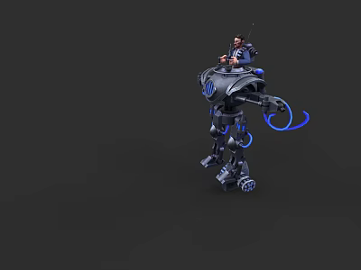 Game Movie Character With Black And Blue Robot Carrying Person Mechanical Arm And Blue Cables 3d model