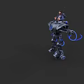 Game Movie Character With Black And Blue Robot Carrying Person Mechanical Arm And Blue Cables