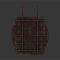 Dark Brown Circular And Rectangular Scene Components With Vertical Slats And Protruding Posts