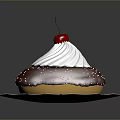 Chocolate Frosted Donut With Pink Sprinkles White Whipped Cream And Cherry On Paper Plate