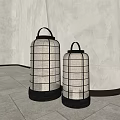 Illuminated Outdoor Lantern Lights With Metal Frame And Burlap Shade For Patio
