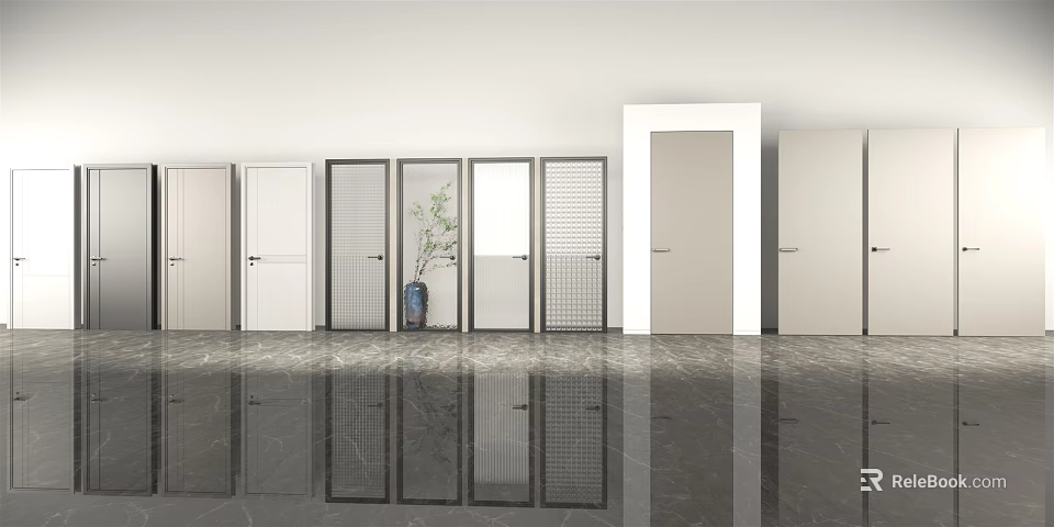 Modern Swing Doors With Various Panel Designs And Glass Features For Interior 3d model