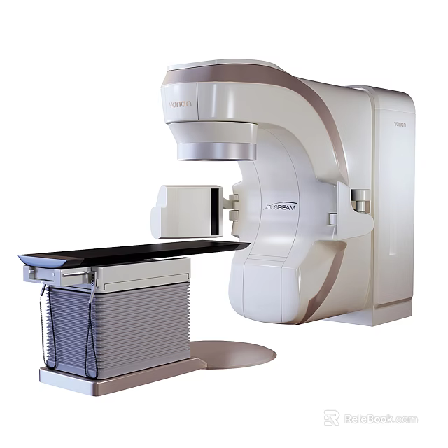 Unique Medical Linear Accelerator With Modern White Beige Design And Radiation Therapy Couch 3d model 