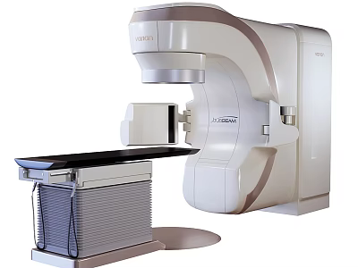 Unique Medical Linear Accelerator With Modern White Beige Design And Radiation Therapy Couch 3d model