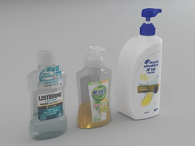 Essential Daily Cleaning Products Mouthwash Hand Soap And Dishwashing Liquid 3d model