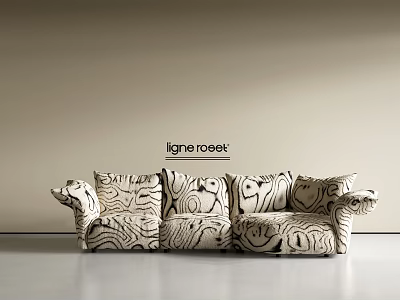 Ligne Roset Modern Sectional Sofa With Black And White Abstract Pattern Light Wall And Floor 3d model