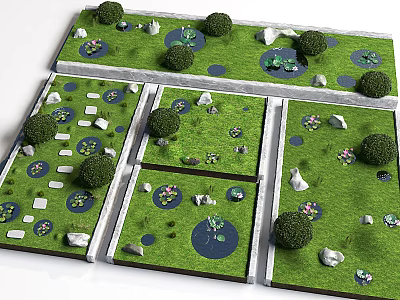 Modern micro-terrain landscape waterscape courtyard green space 3d model