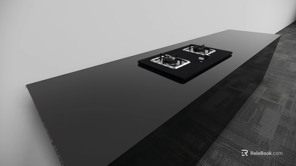 Sleek Modern Kitchen Countertop With Black Gas Stove Appliance 3d model 