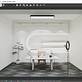Modern Open Public Office Space Interior Design With Work Desk Potted Plant And Lighting Fixtures