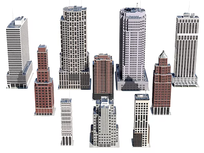 Multitude Of High Rise Skyscrapers With Diverse Architectural Styles And Color Variations 3d model