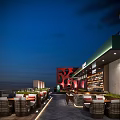 Stylish Rooftop Bar With Night Sky View Warm Lighting Comfortable Seats And Wine Racks