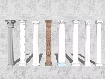 Various Classical Roman Columns With Decorative Capitals And Spiral Textures 3d model