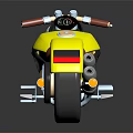 Yellow Motorcycle With Brown Seat Blue Accents On Black Background With Reflection
