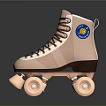 Pink And Brown Roller Skates With Brown Laces Blue Logo And Pink Wheels