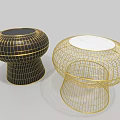 Modern Black And Gold Coffee Tables With Round Marble Top And Metal Wireframe Design