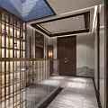 Luxurious Modern Elevator Hallway With Decorative Grille Lighting And Marble Floor 3d model