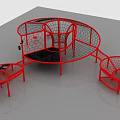 Colorful School Playground With Red Net Structure Trampoline Areas And Climbing Elements 3d model