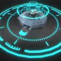 Futuristic Circular Platform With Blue Glowing Rings And Tech Interface Elements 3d model