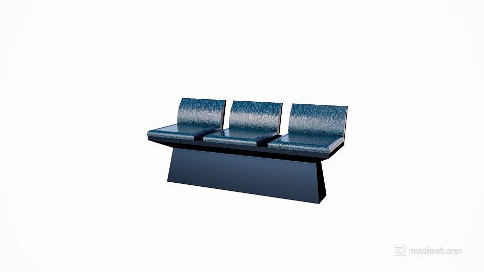 Modern Public Chair With Three Blue Seats And Black Stable Base For Public Spaces 3d model 