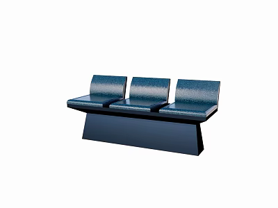 Modern Public Chair With Three Blue Seats And Black Stable Base For Public Spaces 3d model