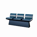 Modern Public Chair With Three Blue Seats And Black Stable Base For Public Spaces