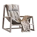 Simple Modern Leisure Chair With Wooden Frame Gray Cushion And Patterned Blanket