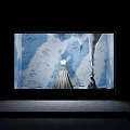 Window Display with Ice Cave Themed Background and Mannequin in Elegant Long Dress
