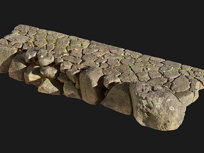Natural Rustic Stone Ground With Cracked Surface And Green Moss Details 3d model
