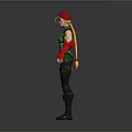 Blonde Pigtailed Female Character In Green Bodysuit With Red Beret Gloves And Boots