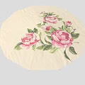 Cream Decorative Umbrella With Pink Flowers And Green Leaves Design