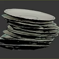 Stacked White Ceramic Plates With Light Blue Rim On Dark Background