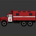 Red Classic Fire Truck with Number 18 White Stripes Six Wheels And Roof Equipment