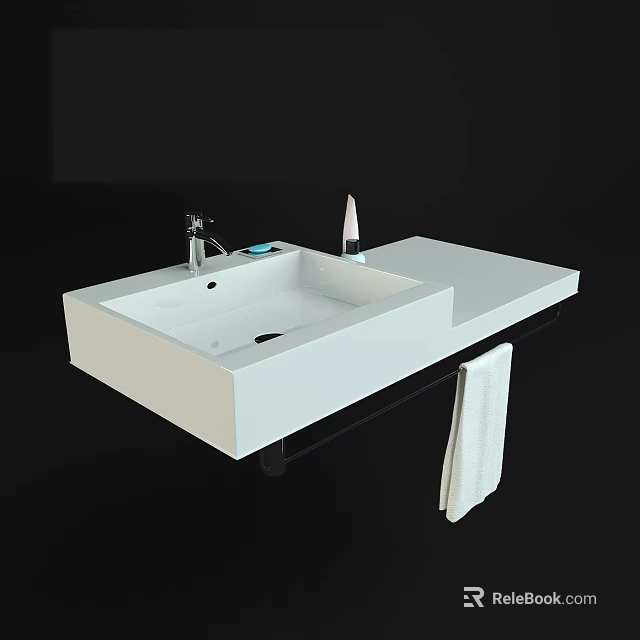 Modern White Bathroom Sink With Chrome Faucet Countertop And Hanging Towel 3d model 