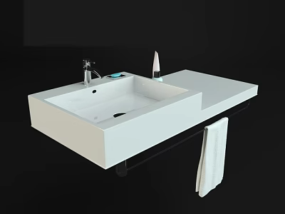 Modern White Bathroom Sink With Chrome Faucet Countertop And Hanging Towel 3d model