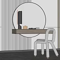 Modern Dressing Table Interior Design With Round Mirror And Minimalist Chair 3d model