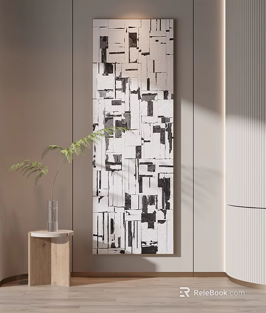 Modern Interior With Abstract Wall Art Side Table And Plant 3d model