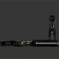 Two Modern Firearms with Blue Metallic Accents Black Grips and Yellow Detail Design