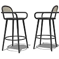 Modern Black Metal Frame Bar Stools With Cane Backrest And Armrest Design 3d model